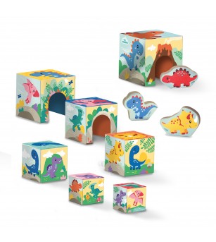Jucarie de stivuit pentru copii - Turn cu figurine de dinozauri - Jucării de lemn si Montessori
