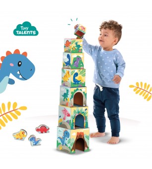 Jucarie de stivuit pentru copii - Turn cu figurine de dinozauri - Jucării de lemn si Montessori