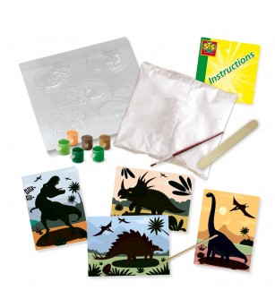 Set creativ pentru copii cu mulaj si pictura - Dinozauri 2 in 1, razuire - Figurine de pictat