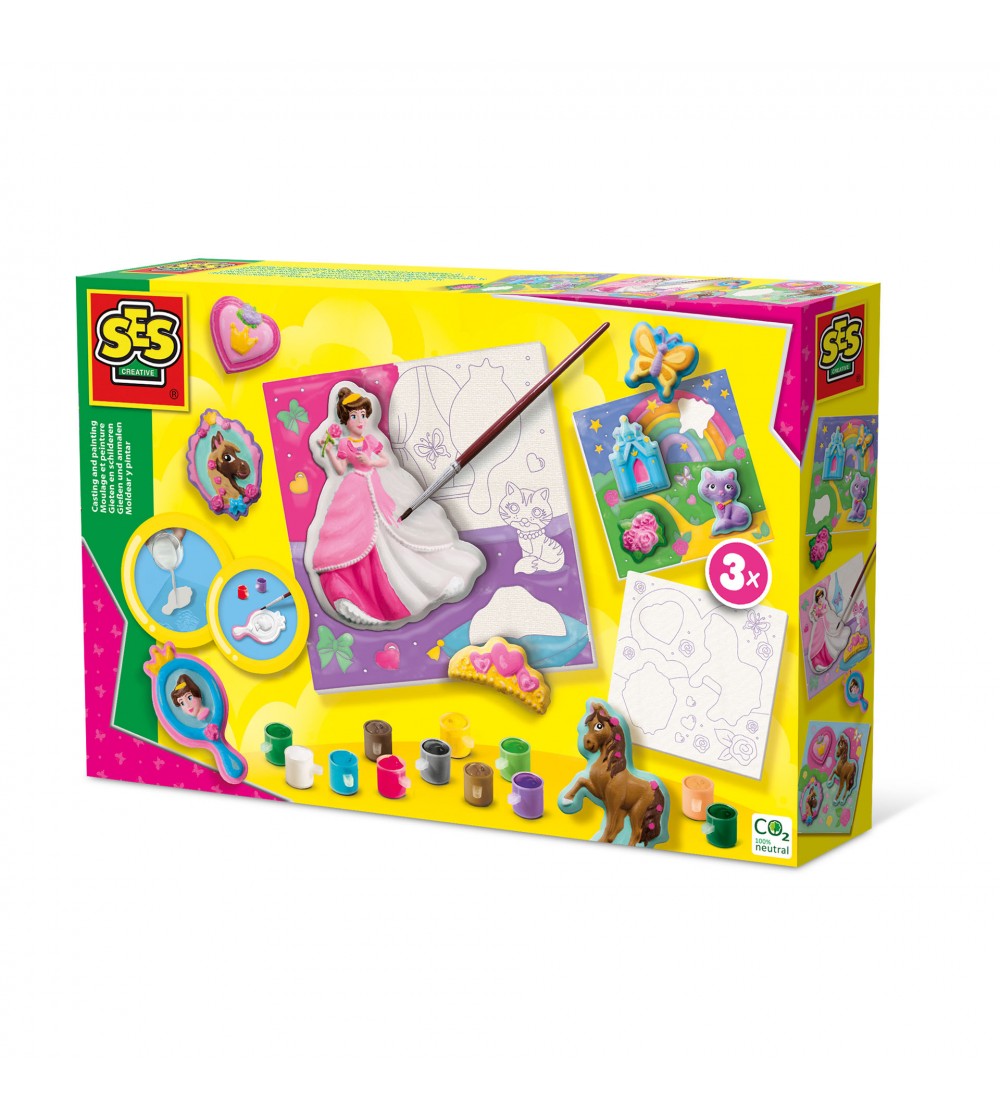 Set creativ de copii cu mulaj si pictura - 3 panze de pictat printese - Figurine de pictat