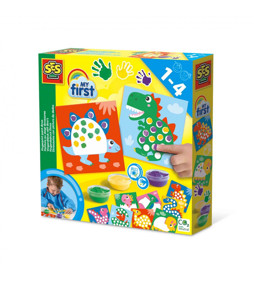 My first - Set acuarele pentru degete si tablouri cu dinozauri - Acuarele, pensule, blocuri de desen