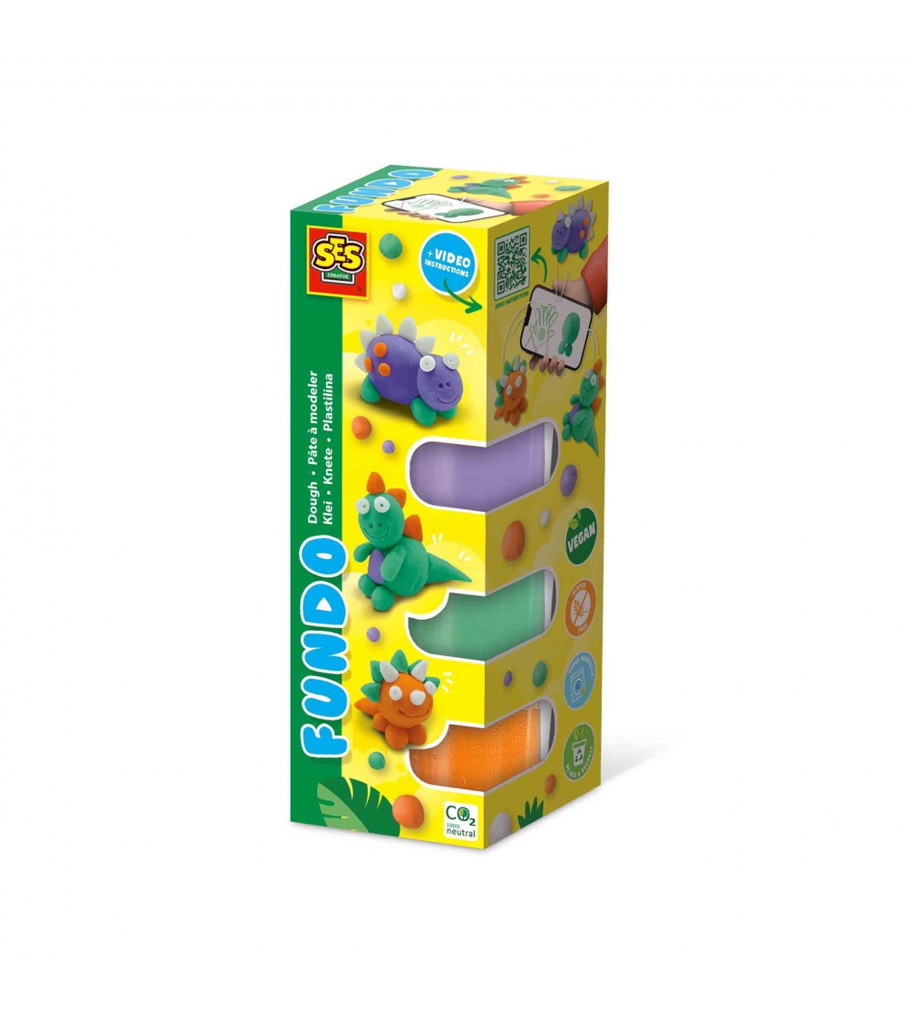 Plastilina colorata vegana FunDo - Dinozauri (3 x 90 gr - 1 x 40 gr) - Plastilină