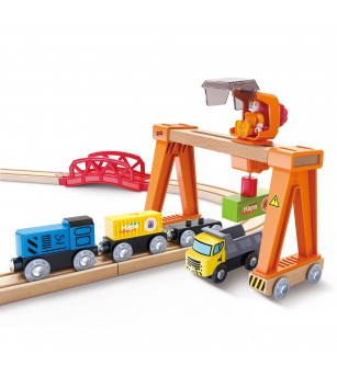 Set de jucarie din lemn - port cu trenuri, vapoare si camioane - Vehicule de jucărie