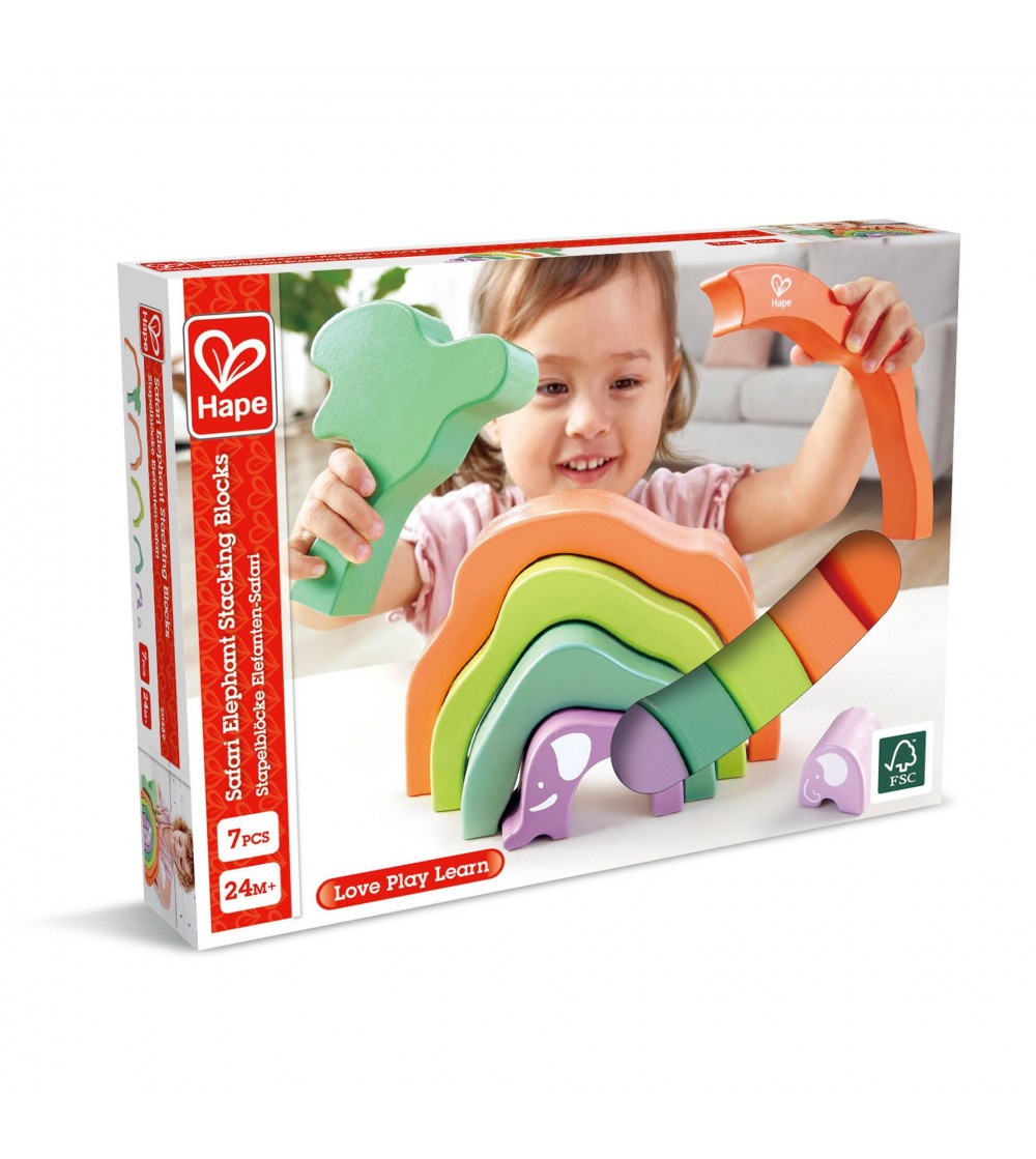 Jucarie din lemn de stivuit - Elefant (7 piese) - Jucării de lemn si Montessori