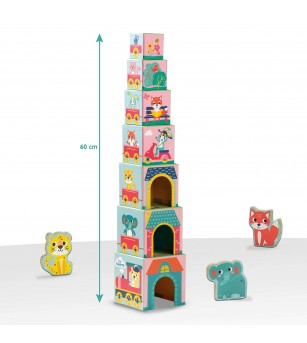 Jucarie de stivuit - Turn cu figurine de animale - Jucării de lemn si Montessori