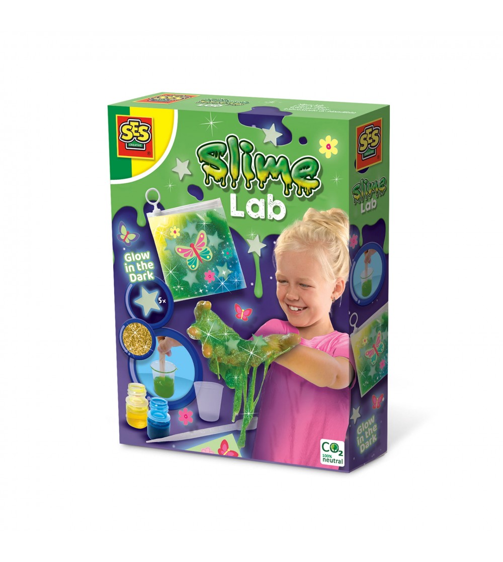 Laborator de slime fosforescent cu sclipici si forme pentru copii - Pasta modelatoare