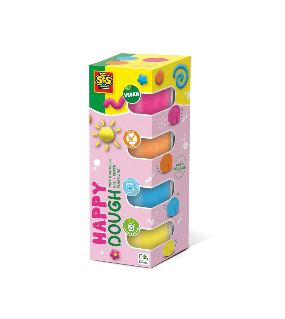Plastilina colorata vegana pentru copii SES Happy 4 x 90 gr - Plastilină Plastilina colorata vegana pentru copii SES Happy 4 x 90 gr - Plastilină