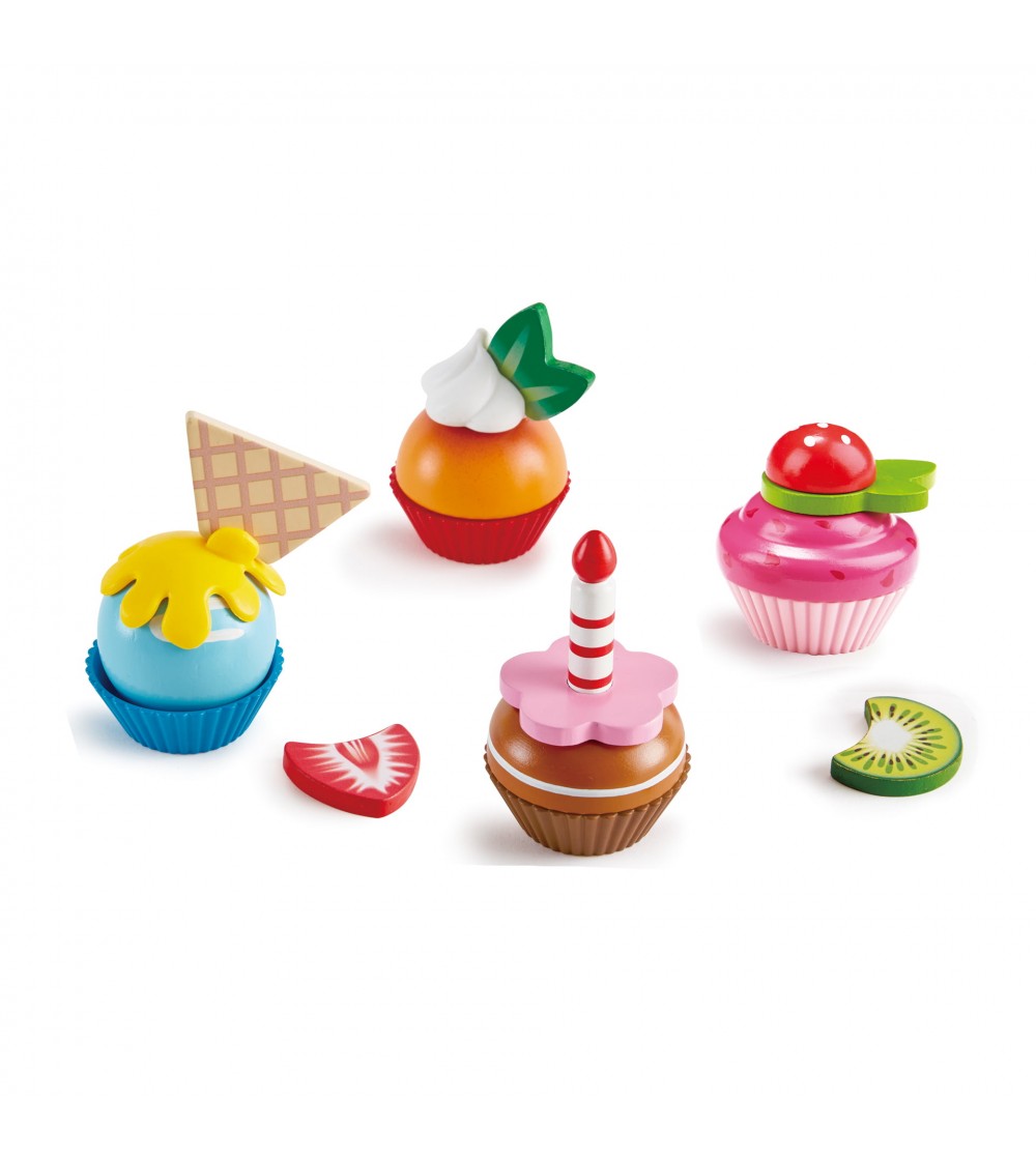 Jucarie din lemn - Prajituri cupcake (18 piese) - Bucătărie copii