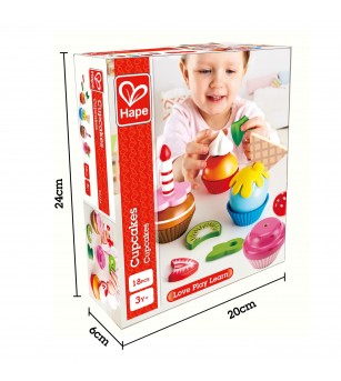 Jucarie din lemn - Prajituri cupcake (18 piese) - Bucătărie copii