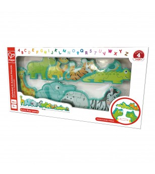 Puzzle din lemn pentru copii cu litere si animale salbatice - Puzzle incastru