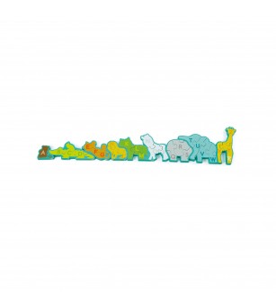 Puzzle din lemn pentru copii cu litere si animale salbatice - Puzzle incastru