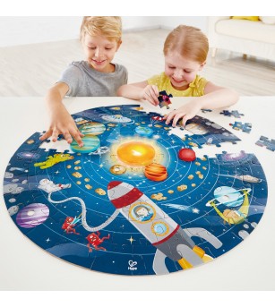 Puzzle Sistemul Solar pentru copii, cu led si planete din lemn (102 piese) - Puzzle copii