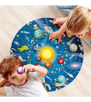 Puzzle Sistemul Solar pentru copii, cu led si planete din lemn (102 piese) - Puzzle copii