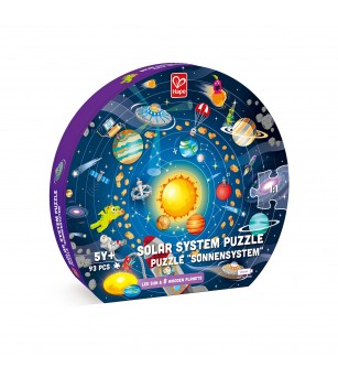 Puzzle Sistemul Solar pentru copii, cu led si planete din lemn (102 piese) - Puzzle copii