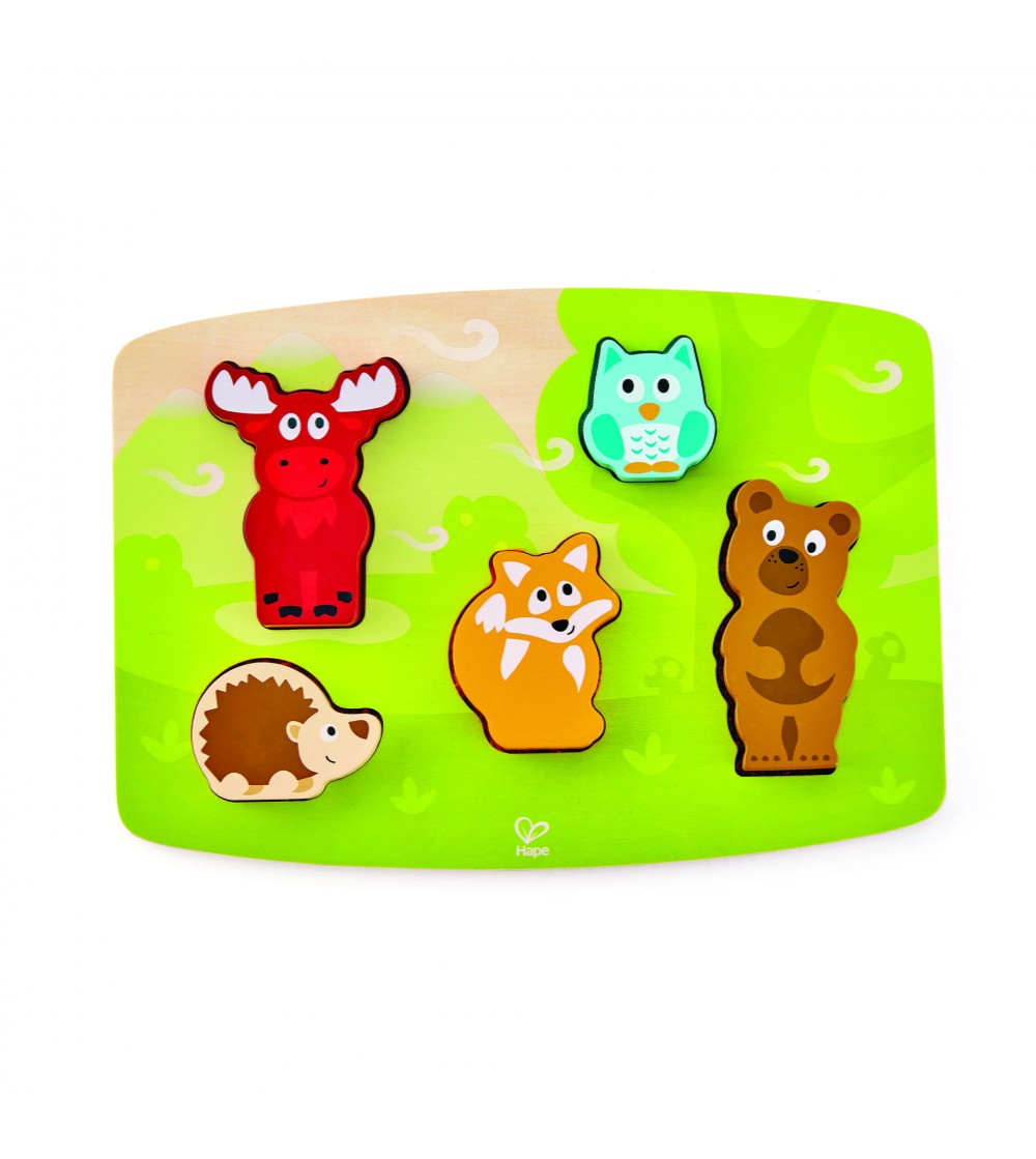 Puzzle din lemn tactil - Animale din padure - Puzzle incastru