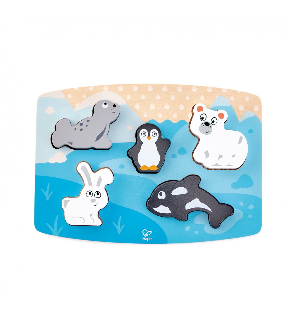 Puzzle din lemn tactil - Animale polare - Puzzle incastru