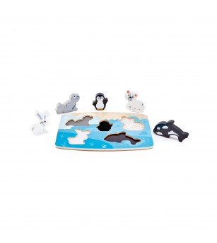 Puzzle din lemn tactil - Animale polare - Puzzle incastru
