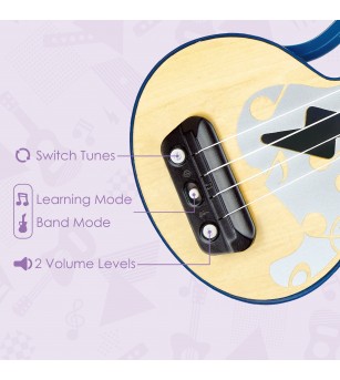 Jucarie din lemn - Instrument Ukulele (chitara) albastru - invata sa canti cu lumini - Chitară copii