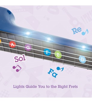 Jucarie din lemn - Instrument Ukulele (chitara) albastru - invata sa canti cu lumini - Chitară copii