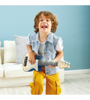 Jucarie din lemn - Instrument Ukulele (chitara) albastru - invata sa canti cu lumini - Chitară copii
