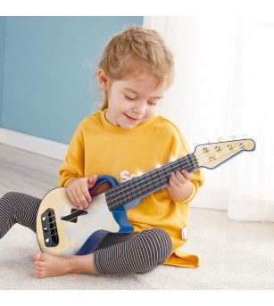 Jucarie din lemn - Instrument Ukulele (chitara) albastru - invata sa canti cu lumini - Chitară copii