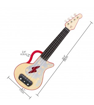 Jucarie din lemn - Instrument Ukulele (chitara) rosu - invata sa canti cu lumini - Chitară copii