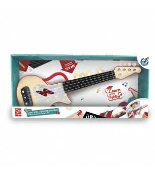 Jucarie din lemn - Instrument Ukulele (chitara) rosu - invata sa canti cu lumini - Chitară copii