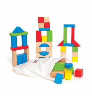 Cuburi din lemn de construit colorate (50 piese) - Jucării de lemn si Montessori