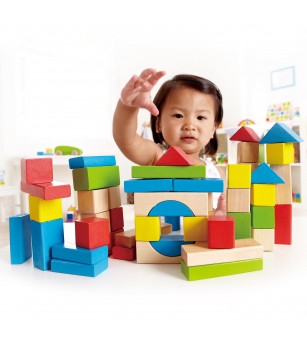 Cuburi din lemn de construit colorate (50 piese) - Jucării de lemn si Montessori