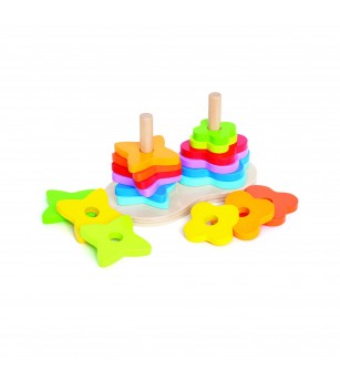 Jucarie din lemn de stivuit - Turn dublu curcubeu - Jucării de lemn si Montessori