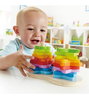 Jucarie din lemn de stivuit - Turn dublu curcubeu - Jucării de lemn si Montessori