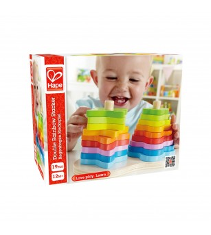 Jucarie din lemn de stivuit - Turn dublu curcubeu - Jucării de lemn si Montessori