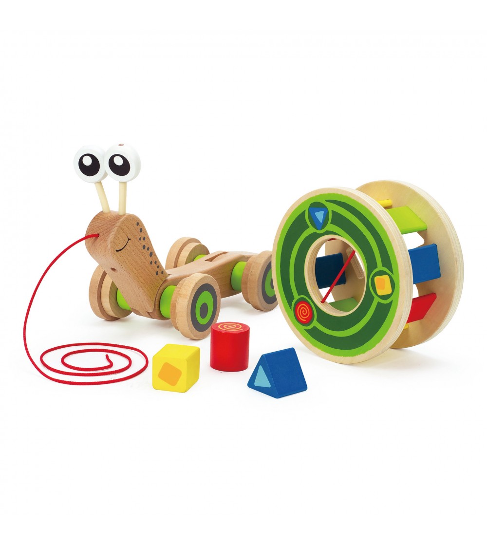 Jucarie din lemn - Melc de tras si sortator de forme - Jucării de tras și împins Jucarie din lemn - Melc de tras si sortator de forme - Jucării de tras și împins