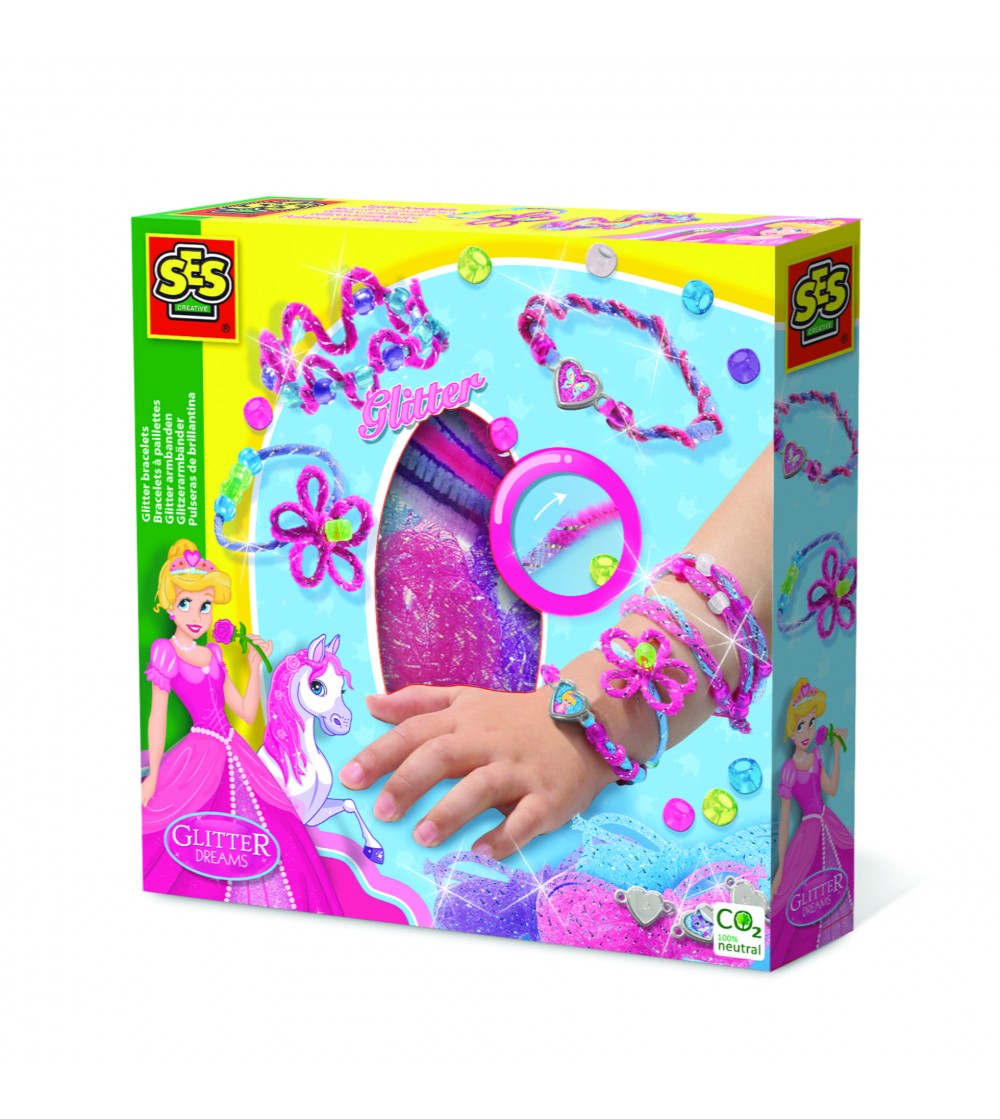 Set creativ pentru copii - Bratari cu margele, sclipici si accesorii decorative - Seturi cu mărgele și brățări