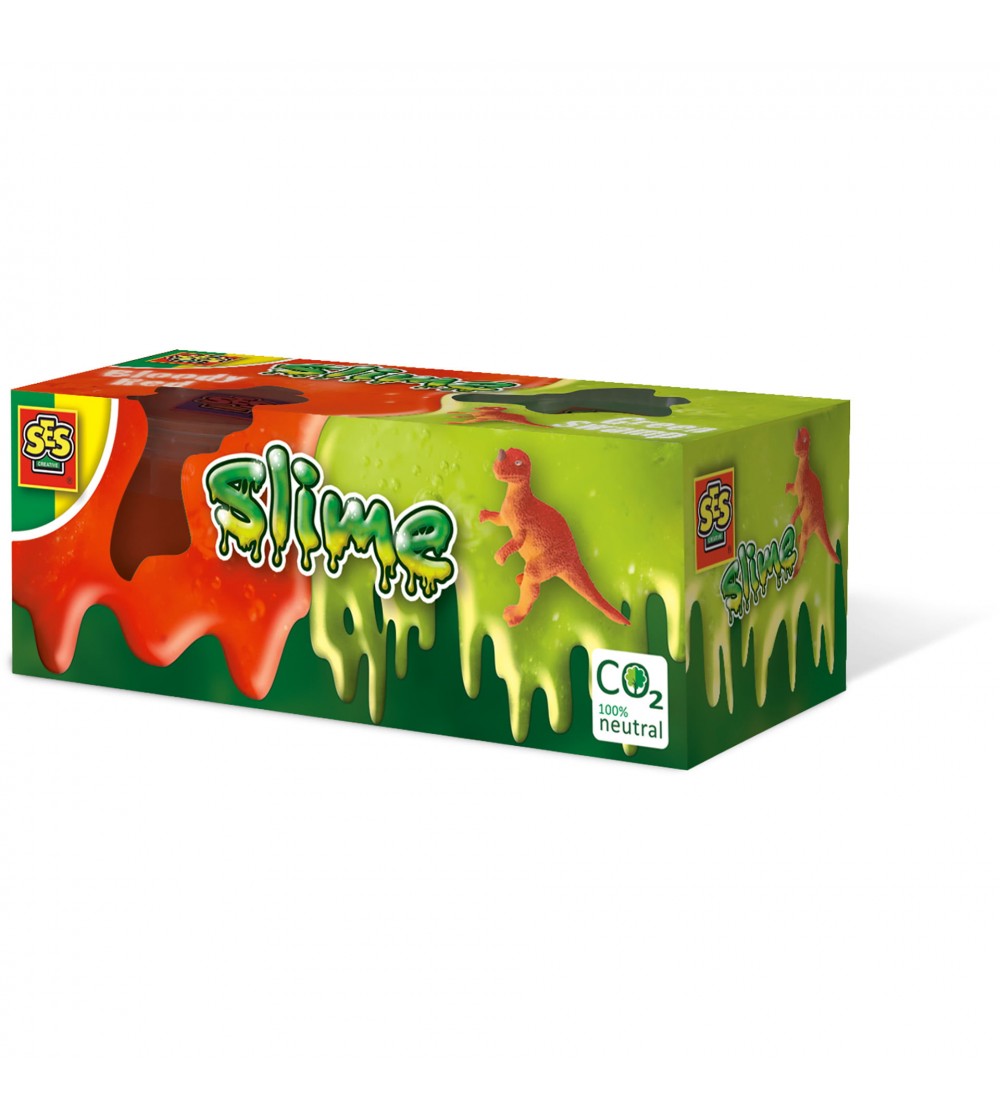 Slime colorat cu dinozaur T-rex de jucarie (2x 120 gr.) - Pasta modelatoare