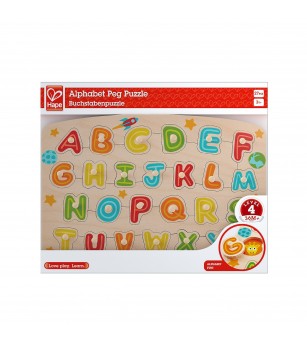 Puzzle din lemn cu butoni - Alfabet - Jucării copii 3-5 ani