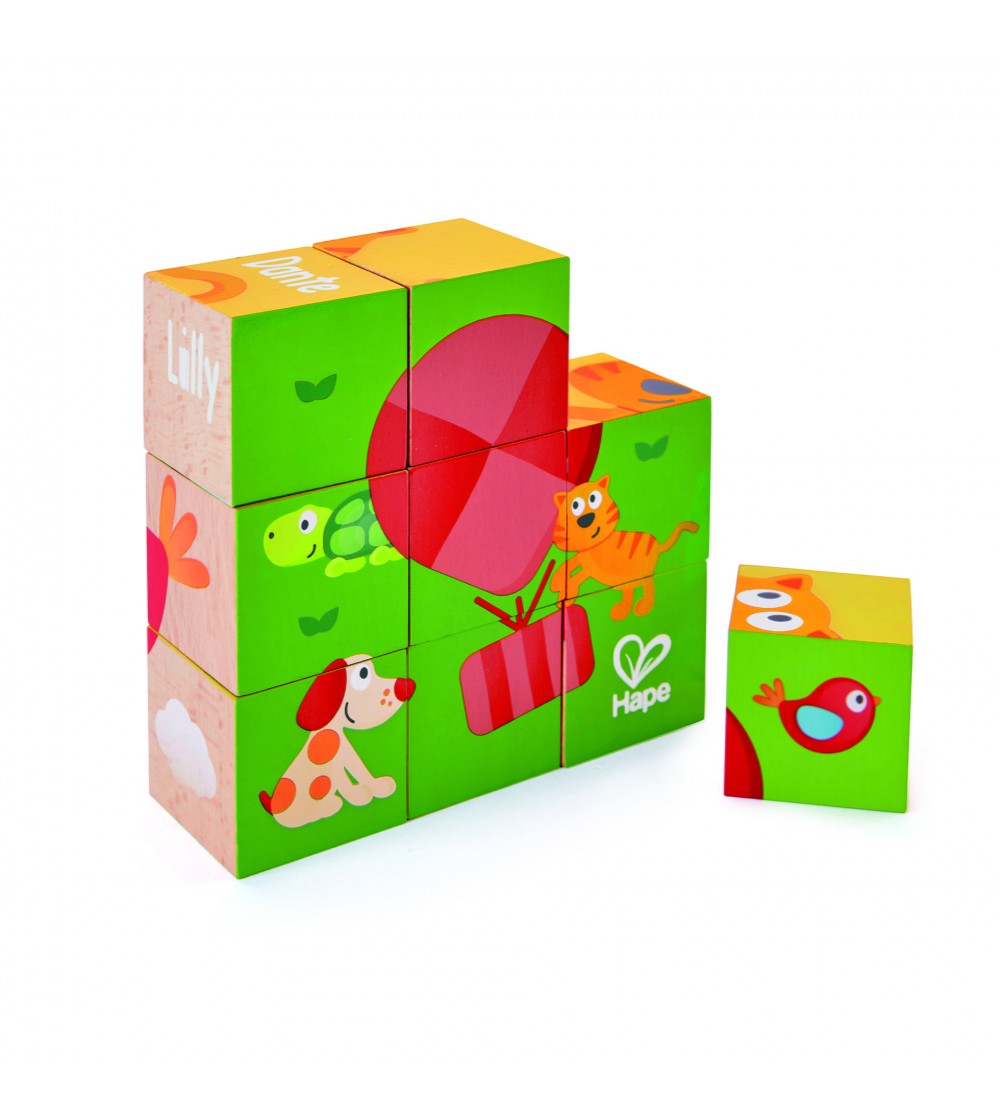 Puzzle din lemn cuburi - Animale 3 x 3 - Puzzle lemn