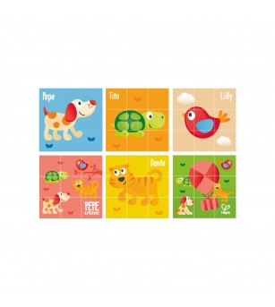 Puzzle din lemn cuburi - Animale 3 x 3 - Puzzle lemn