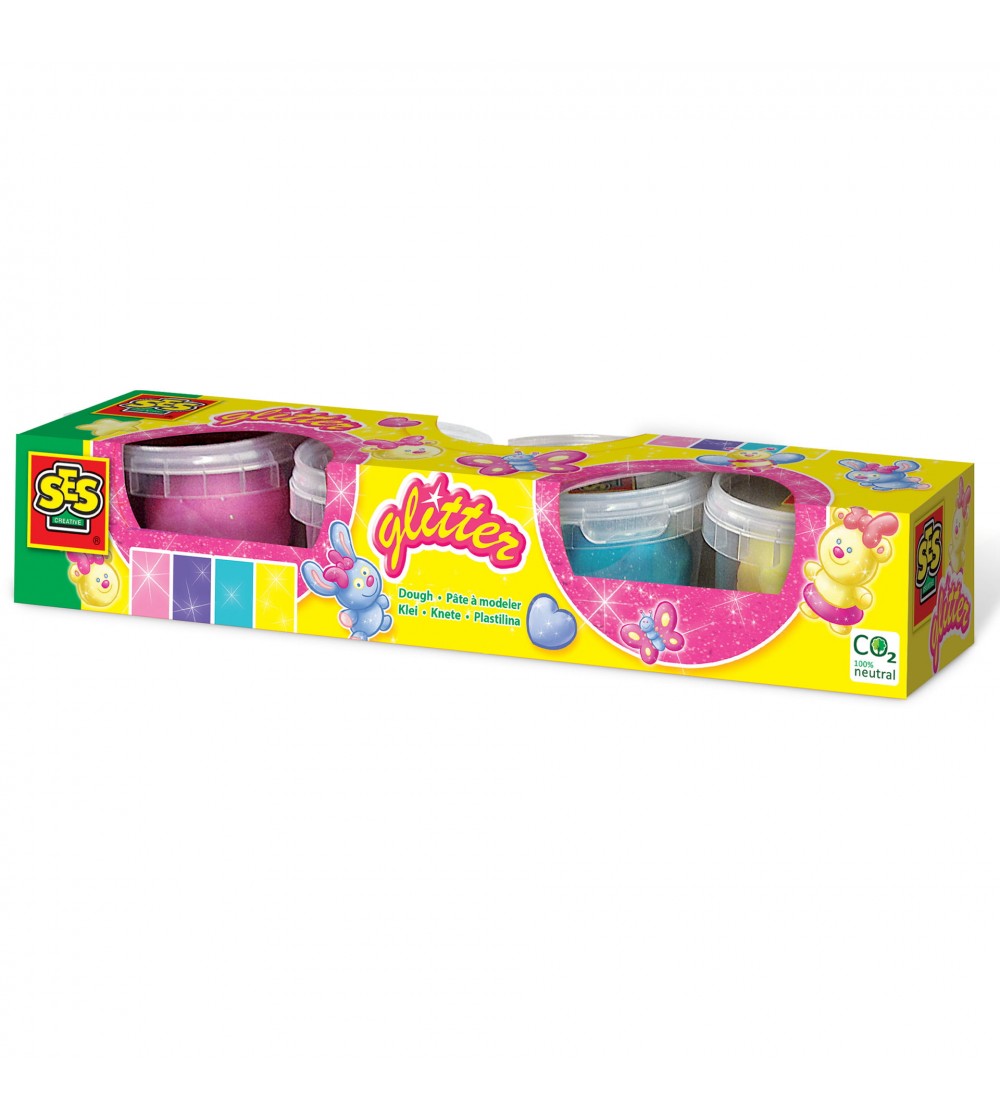 Plastilina cu sclipici, colorata, 4 x 90 gr. - Plastilină