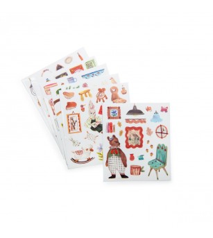 Carte de colorat cu abțibilduri Les Minouchkas, Moulin Roty - Stickere copii și abțibilduri