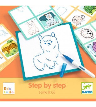 Joc Eduludo Deseneaza pas cu pas Lama & co, Djeco - Deseneaza pas cu pas