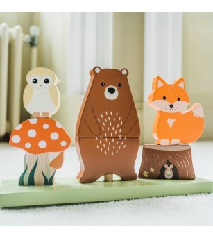 Jucarie din lemn de stivuit cu animalele padurii, Orange Tree Toys - Jucării de lemn si Montessori