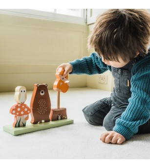 Jucarie din lemn de stivuit cu animalele padurii, Orange Tree Toys - Jucării de lemn si Montessori