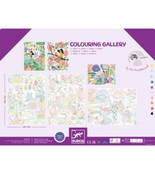 Mapa cu 3 postere de colorat motive japoneze, Djeco - Deseneaza pas cu pas