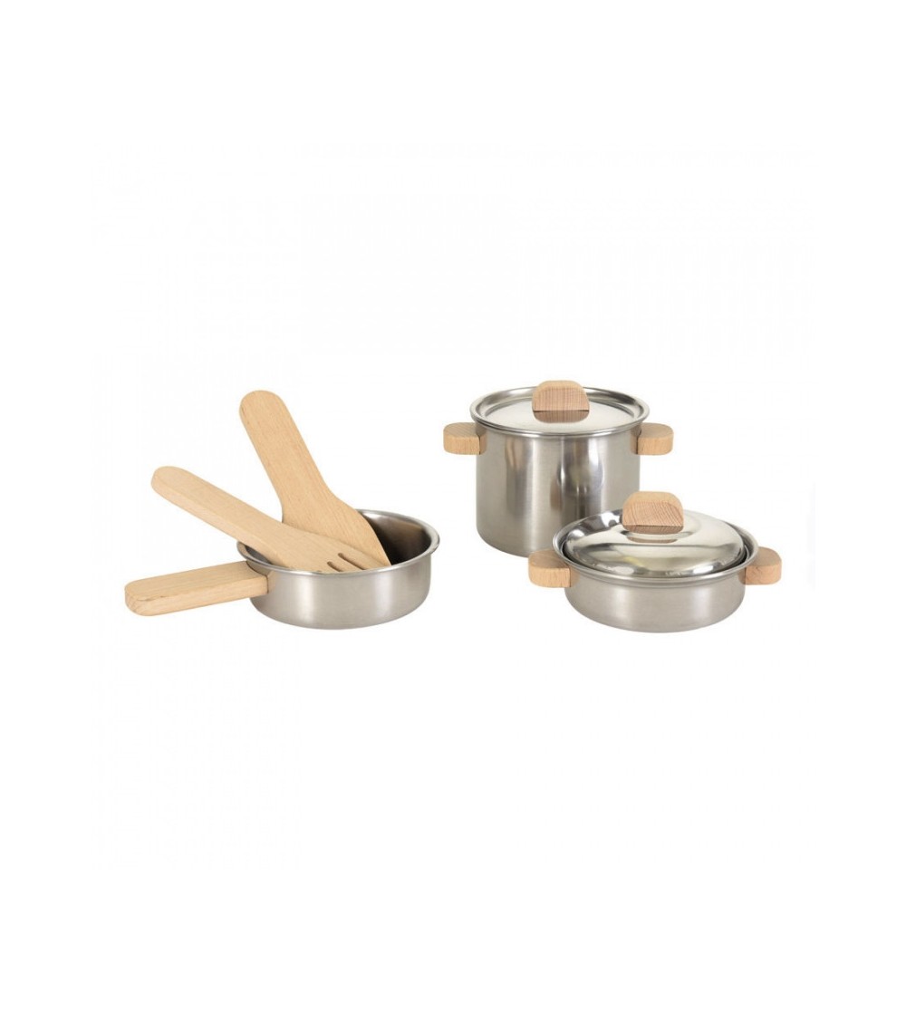 Jucarie Montessori Set de vase de inox cu manere din lemn, Egmont Toys - Bucătărie copii