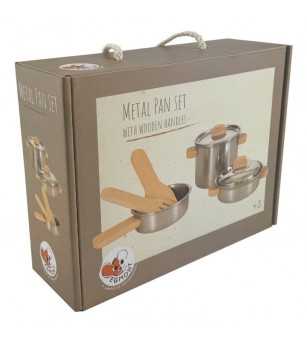 Jucarie Montessori Set de vase de inox cu manere din lemn, Egmont Toys - Bucătărie copii