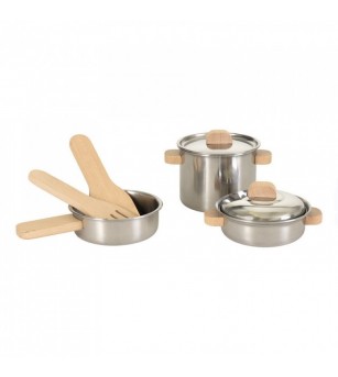 Jucarie Montessori Set de vase de inox cu manere din lemn, Egmont Toys - Bucătărie copii