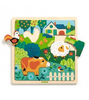 Puzzle din lemn Animale de la ferma, Djeco - Puzzle lemn