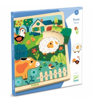 Puzzle din lemn Animale de la ferma, Djeco - Puzzle lemn