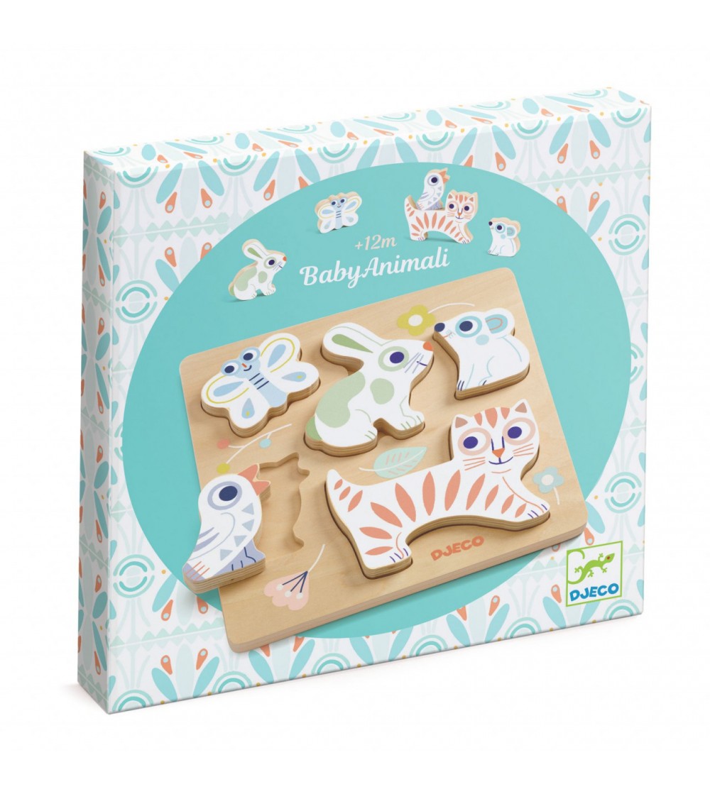 Puzzle din lemn BabyAnimali, Djeco - Puzzle lemn
